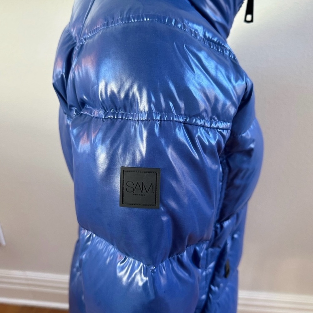 Sam. Blue Down Puffer Jacket Size Medium - image 3